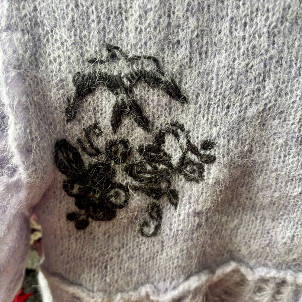 Free People Lavender Knit Crop Top with Black Embroidery - Picture 5 of 6